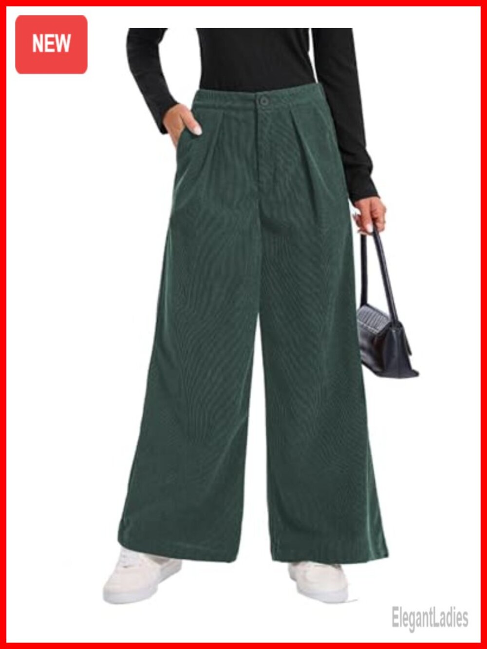 Wide Leg Corduroy Pants High Waist Pleated Button Casual Trousers